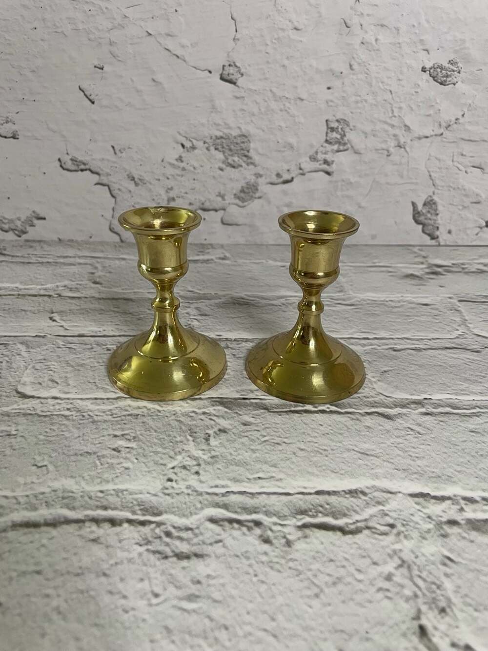 Set of 2 Classic Polished Brass Candlestick Holders